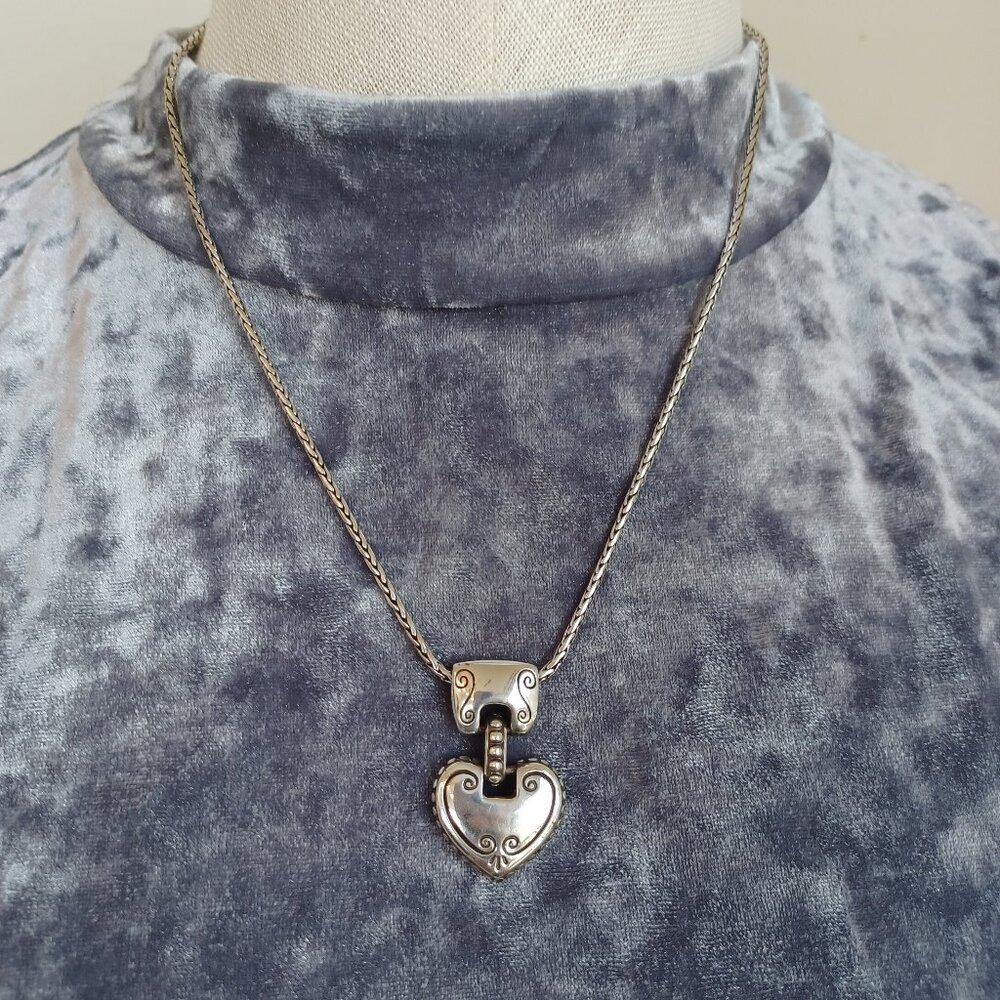Brighton Silver Heart Necklace Pendant with Chain Cafe Au‎ Lait